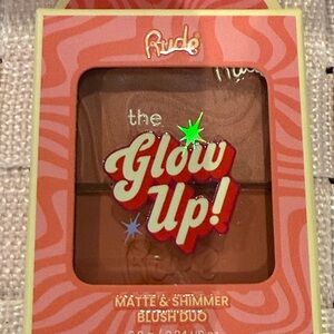RUDE The Glow Up! Matte & Shimmer Blush Duo - Coral Pink and Warm Brown